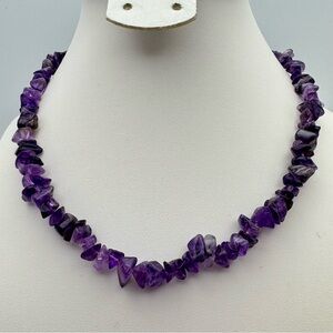 Natural Amethyst Chip Necklace 15.5” Sterling Silver Clasp Choker